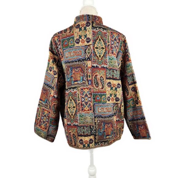 Tapestry Jacket Women's L Elephants Paisley Two Twenty Collection Blair Pockets - Picture 2 of 8